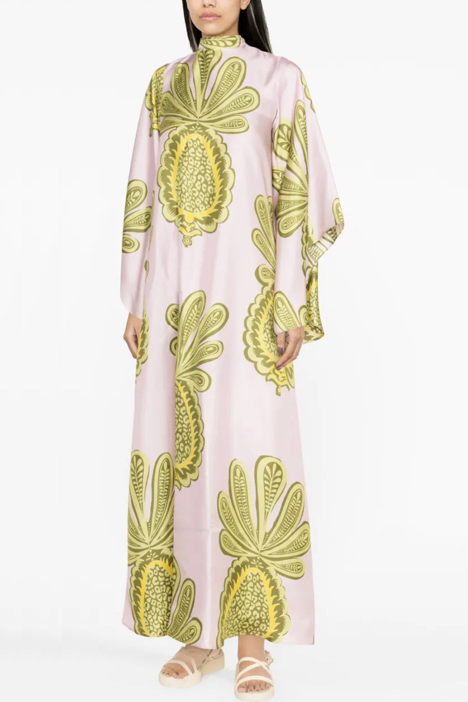 Esmea Printed Long Kaftan Dress with Halter Neck and Wide Sleeves