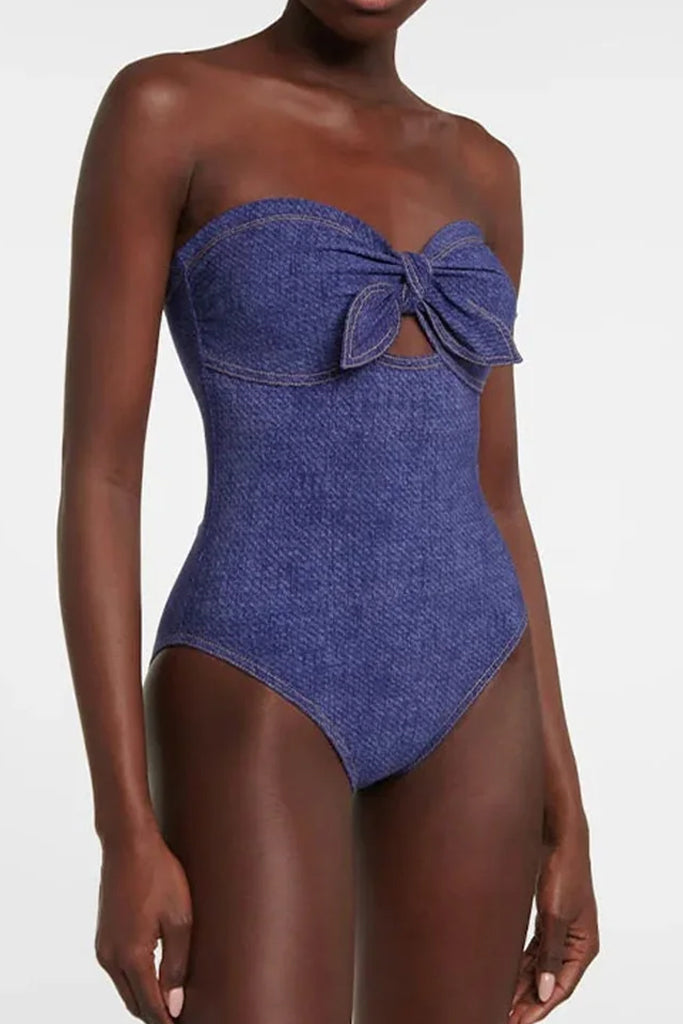 COCO FAREL Karsin Μπλε Ολόσωμο Μαγιό και Παρεό Φούστα | Γυναικεία Μαγιό Παρεό - Ολόσωμα - Swimwear | Karsin Blue One Piece Swimsuit with Pareo Skirt