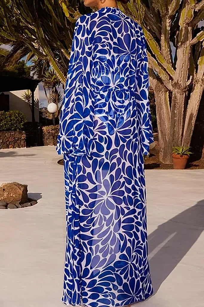 Indira Μπλε Ολόσωμο Μαγιό και Καφτάνι | Γυναικεία Μαγιό - Ολόσωμα - Swimwear | Indira One Piece Blue Swimsuit with Kimono Set