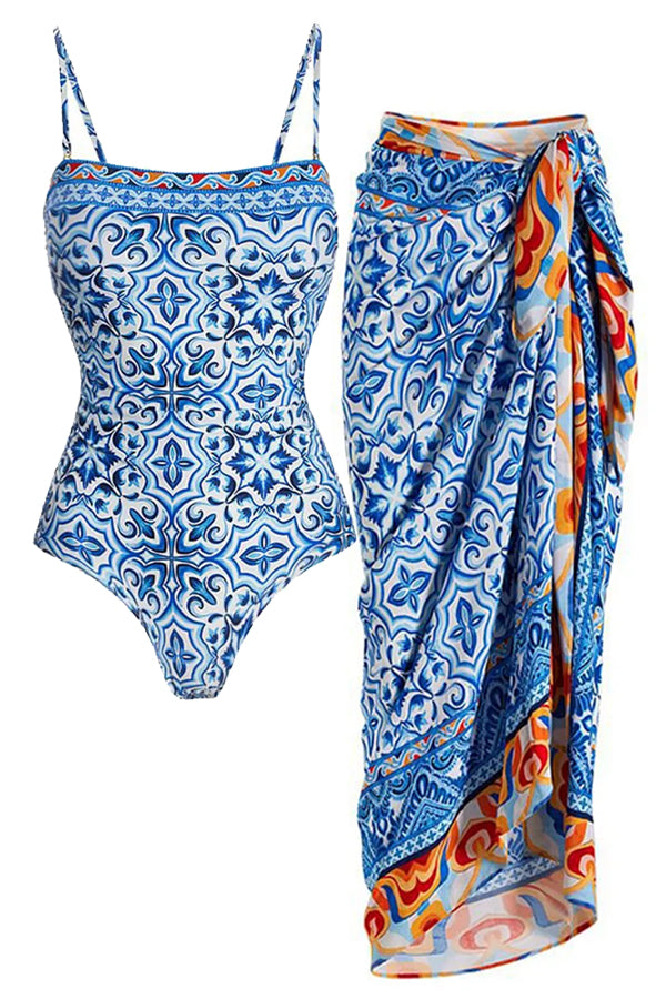 Amalfi Azul One-piece Swimsuit and Pareo Set