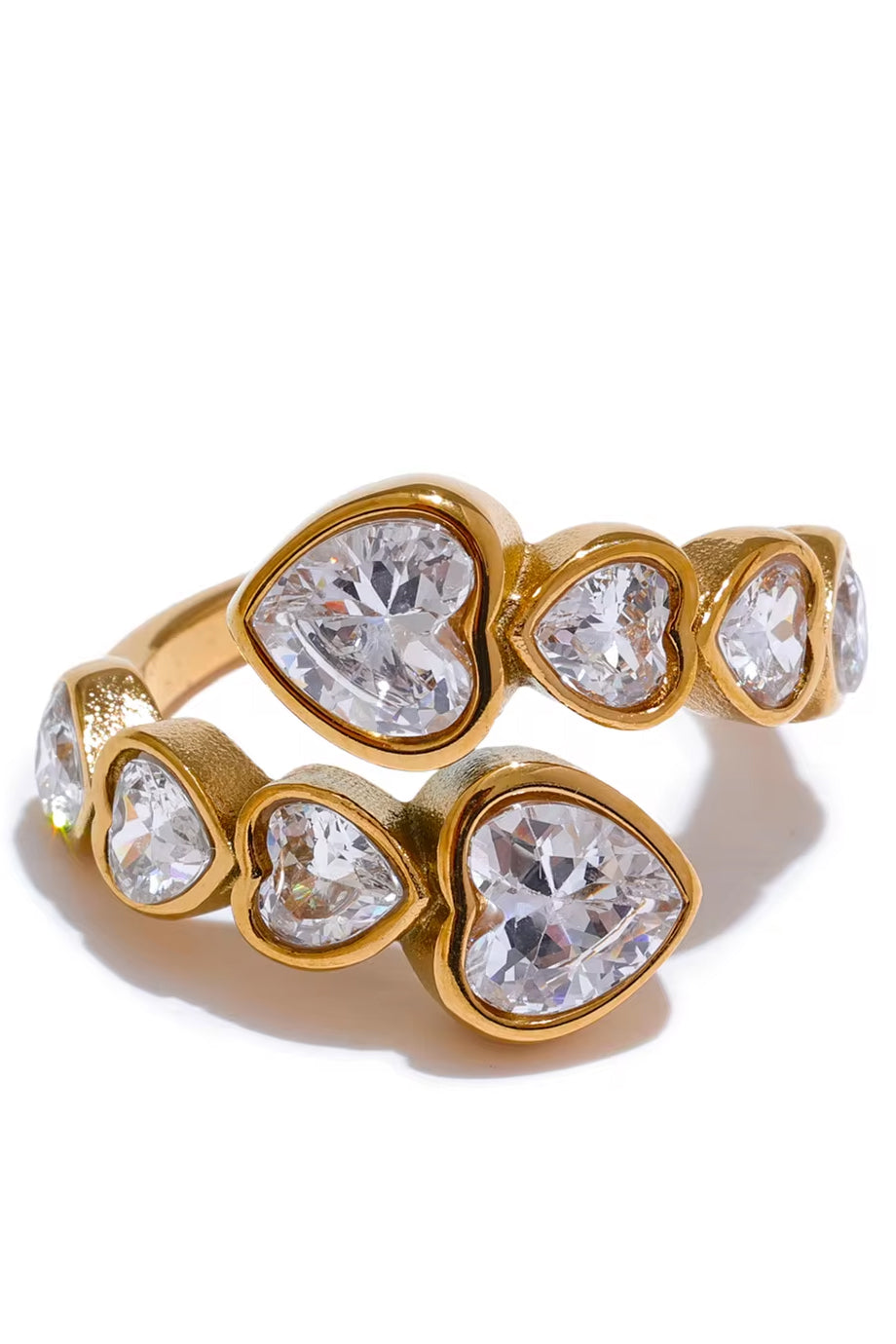 Lattice Χρυσό Δαχτυλίδι με Κρύσταλλα | Κοσμήματα - Δαχτυλίδια - Rings | Lattice Gold Crystal Hearts Ring