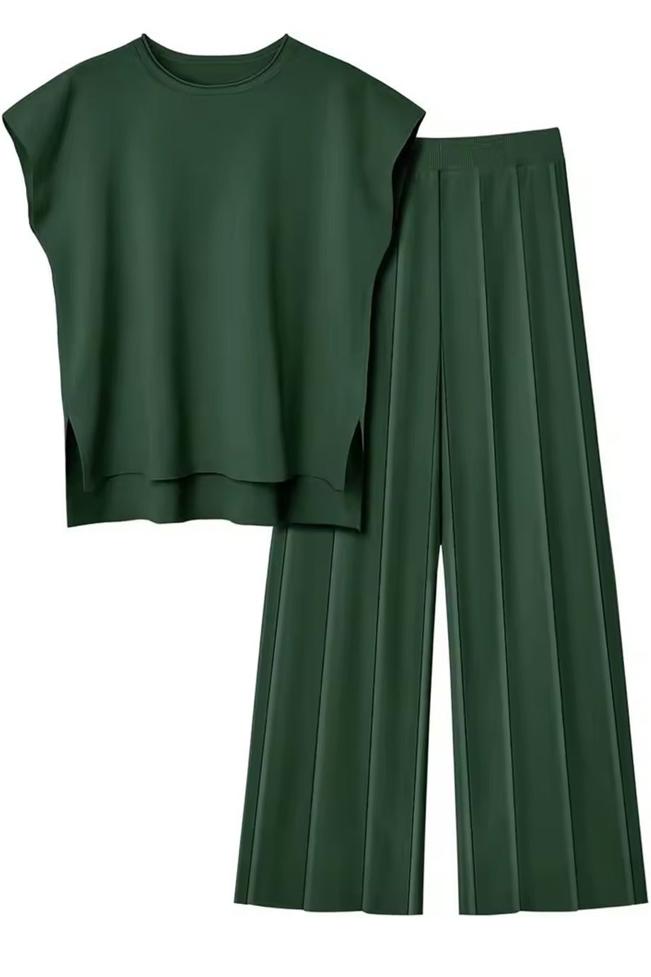 Naya Πράσινο Πλεκτό Σετ Τοπ και Παντελόνι | Γυναικεία Ρούχα - Πλεκτά Σετ Clothing Sets | Naya Green Knit Set with Asymmetric Top and Pants