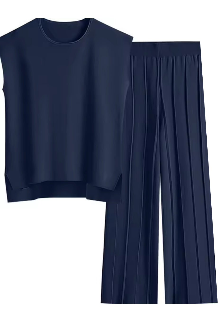 Naya Μπλε Πλεκτό Σετ Τοπ και Παντελόνι | Γυναικεία Ρούχα - Πλεκτά Σετ | Naya Blue Knit Set with Asymmetric Top and Pants