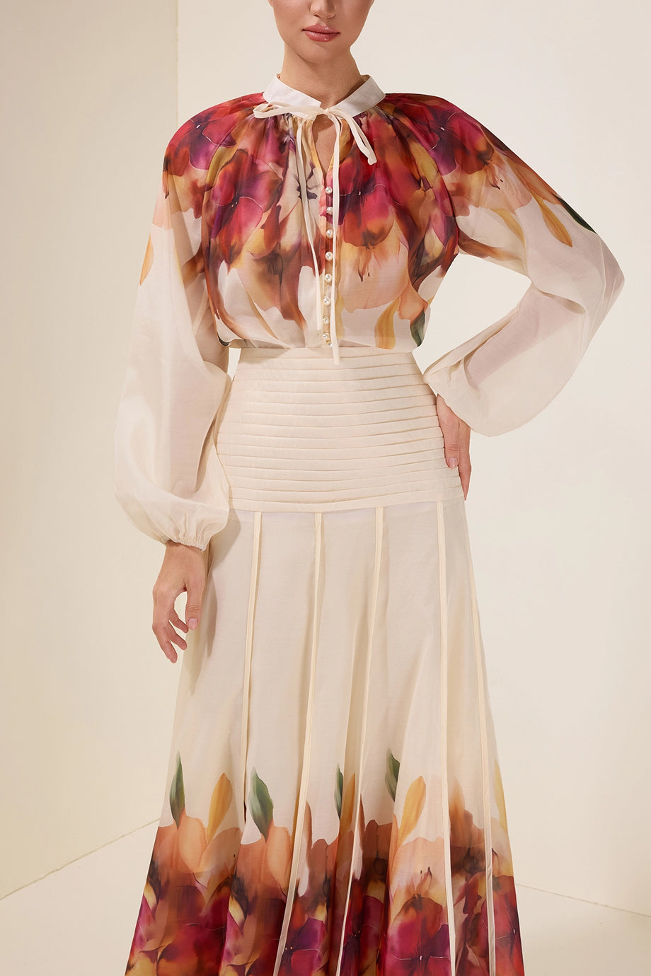 Solange Φλοράλ Σετ με Τοπ και Φούστα | Σετ Ρούχων - Clothing Sets | Solange Set with Top and Satin Skirt