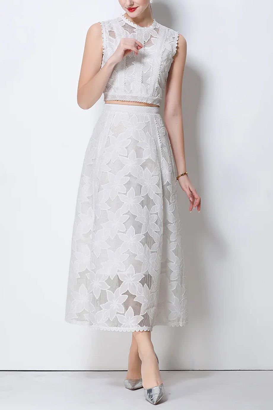 Lace Elyne Σετ Τοπ και Μίντι Φούστα με Σχέδιο Δαντέλας | Σετ Ρούχων - Clothing Sets | Lace Elyne Set with Top and Skirt with Lace
