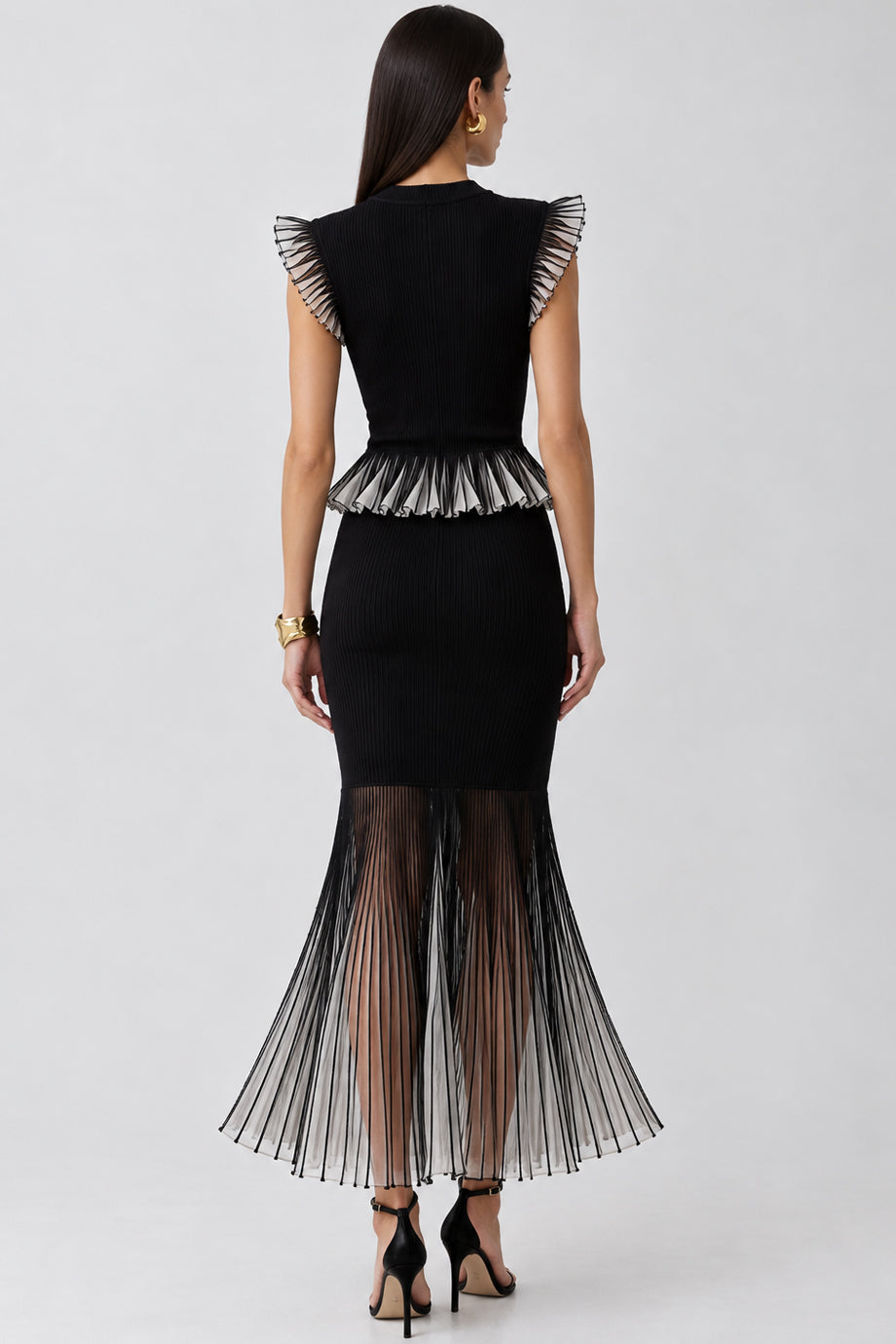 Onyx Cadence Σετ με Τοπ και Φούστα με Peplum Λεπτομέρειες | Πλεκτά Σετ - Knits Set | Onyx Cadence Top and Skirt Set with Peplum Details