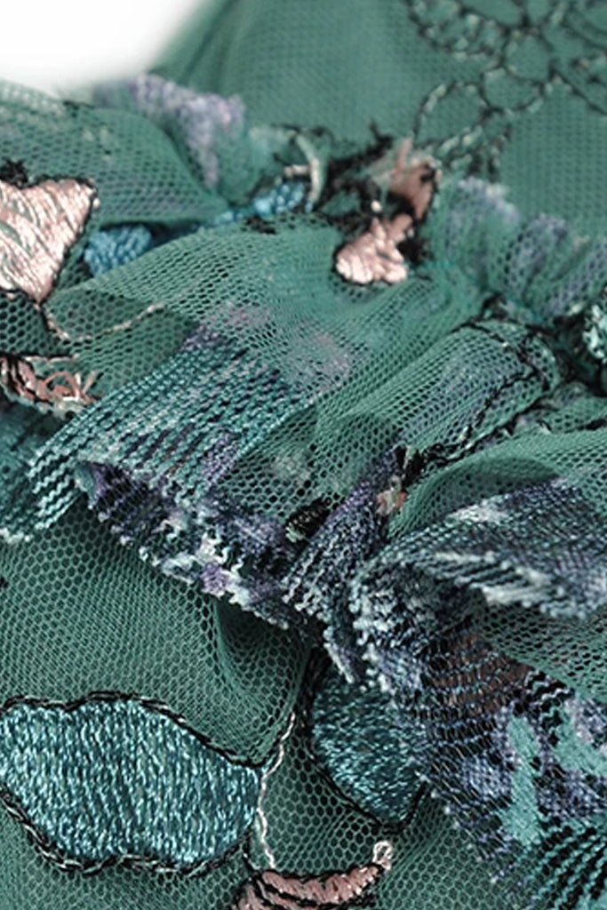 Abito in rete di tulle floreale petrolio Ivana