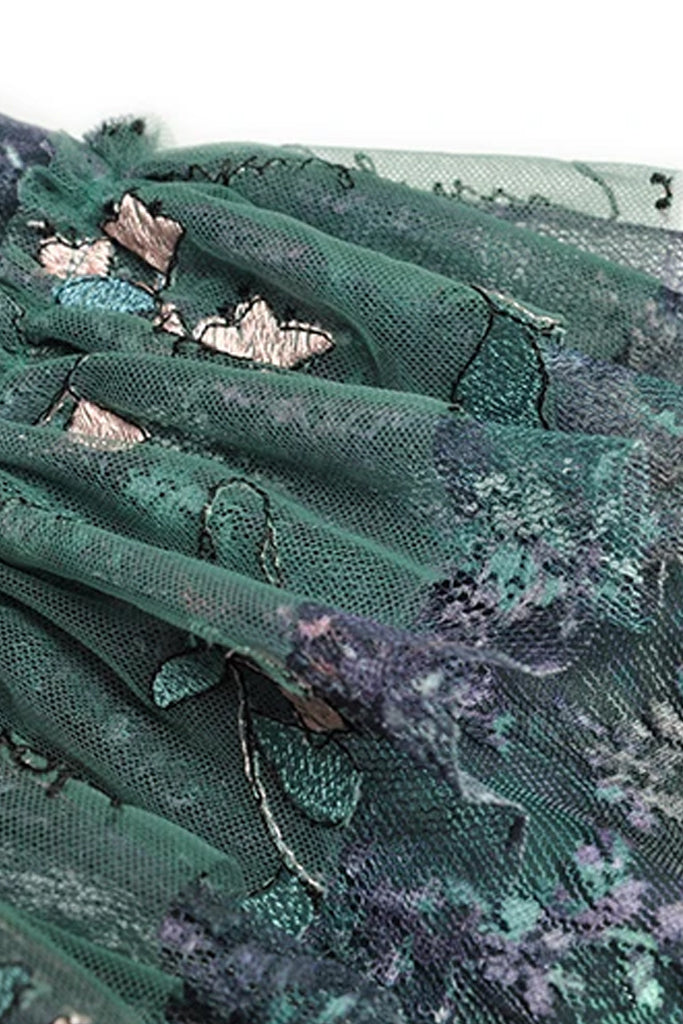 Abito in rete di tulle floreale petrolio Ivana