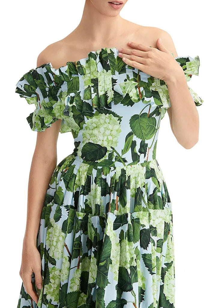 Kestrel Green Floral Ruffle Dress