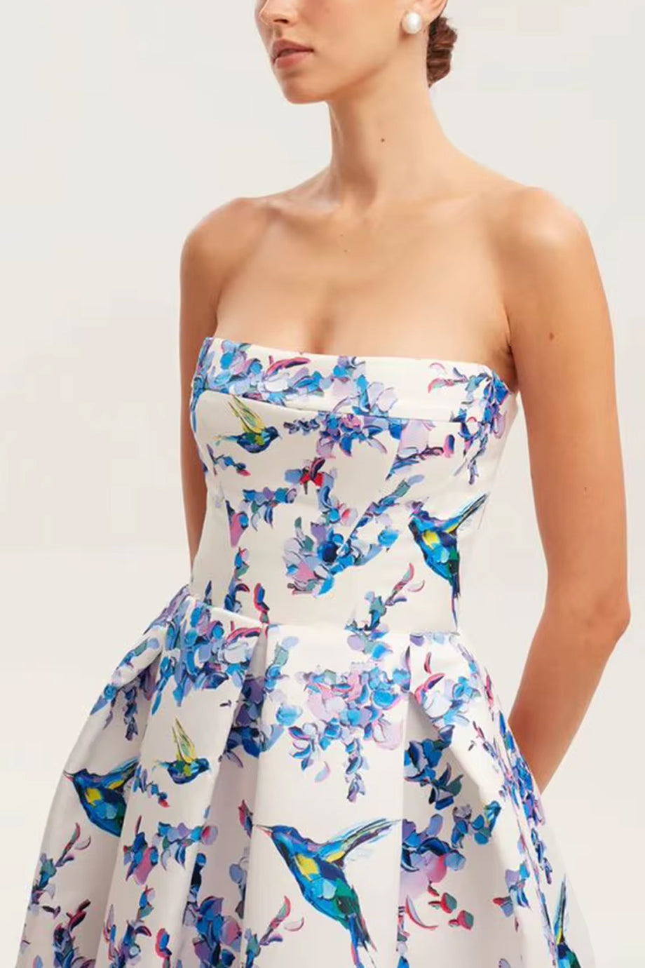 Aurora’s Touch Εμπριμέ Στραπλες Φόρεμα | Βραδινά Φορέματα - Evening Dresses | Aurora’s Touch Floral Strapless Flared Dress