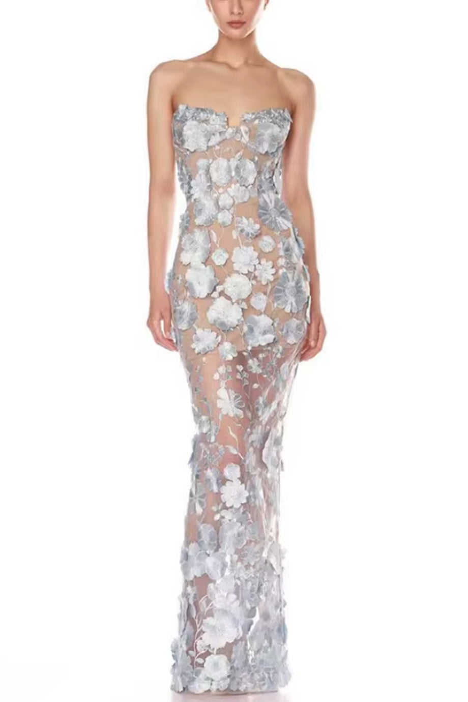 Enchanted Flowers Στράπλες Βραδινό Φόρεμα | Βραδινά Φορέματα - Evening Dresses | Enchanted Flowers Strapless Lace Dress