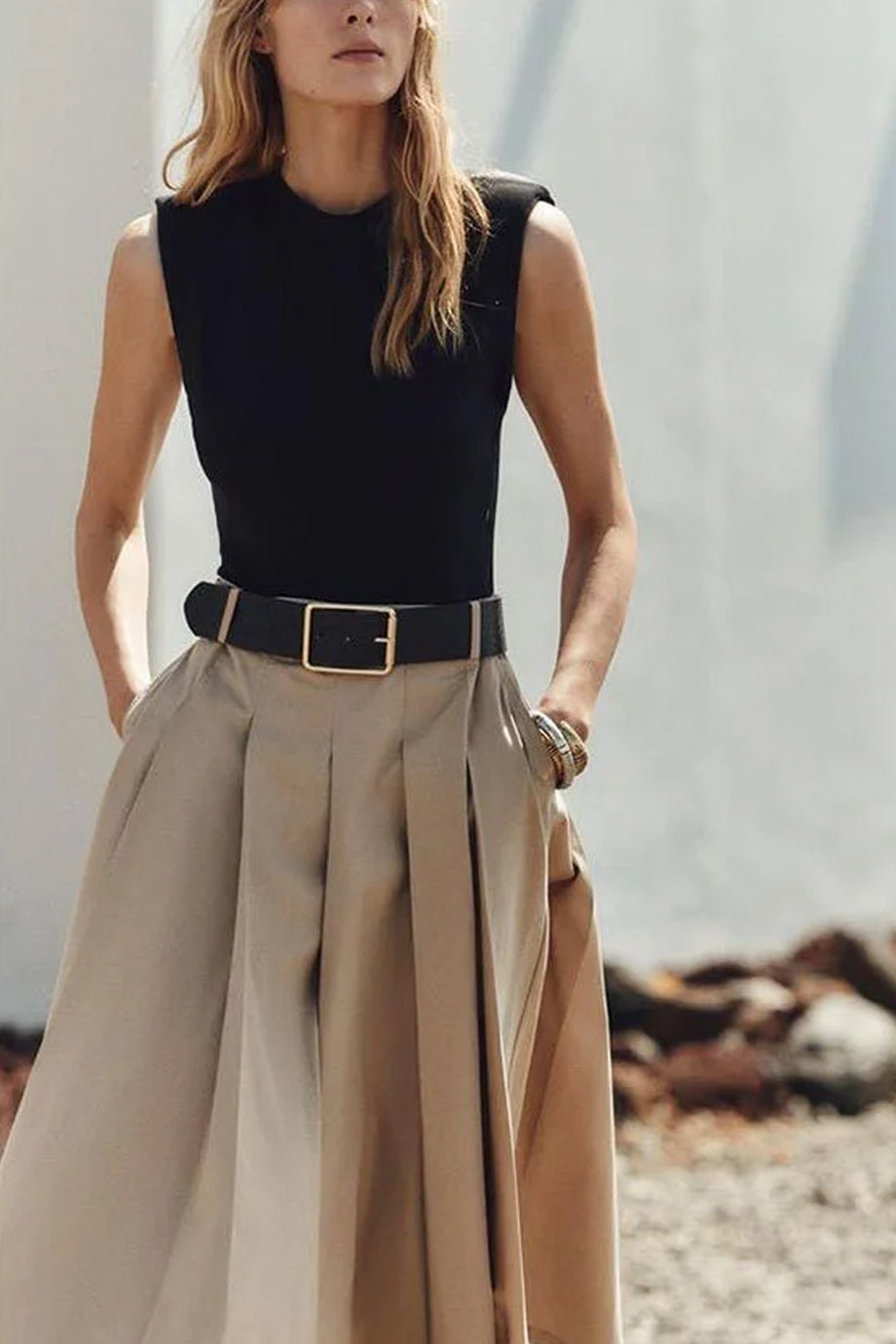 Terra Midi Dress with Belt and Pleats