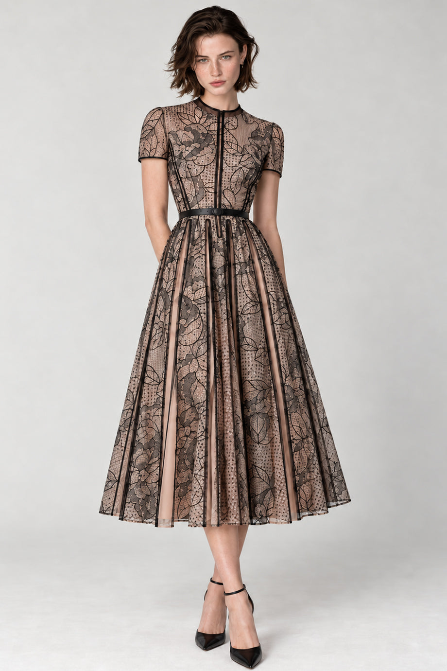 Veloura Noir Midi Φόρεμα με Δαντέλα | Γυναικεία Φορέματα - Evening dresses| Veloura Noir Lace Midi Evening Dress