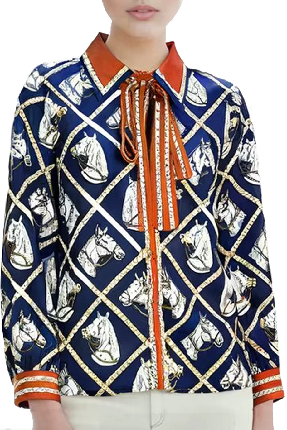 Bronco Εμπριμέ Πουκάμισο με Φιόγκο | Γυναικεία Ρούχα - Πουκάμισα Τοπ | Bronco Equestrian Print Shirt With Bow