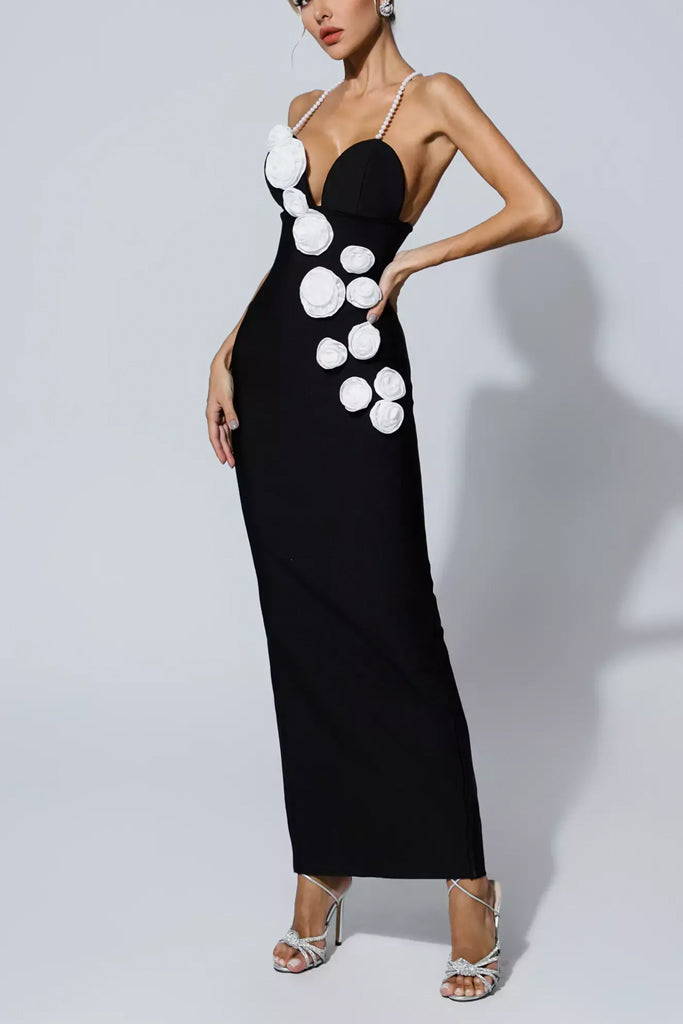 Misa Μαύρο Φόρεμα με Σχέδιο Λουλουδιών | Γυναικεία Ρούχα - Φορέματα - Βραδινά | Misa Black Bandage Dress with Flowers