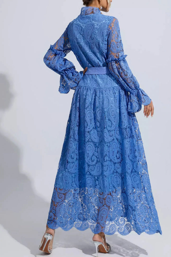 Serinia Μακρύ Φόρεμα με Δαντέλα | Γυναικεία Ρούχα - Φορέματα Serinia Blue Lace Maxi Dress