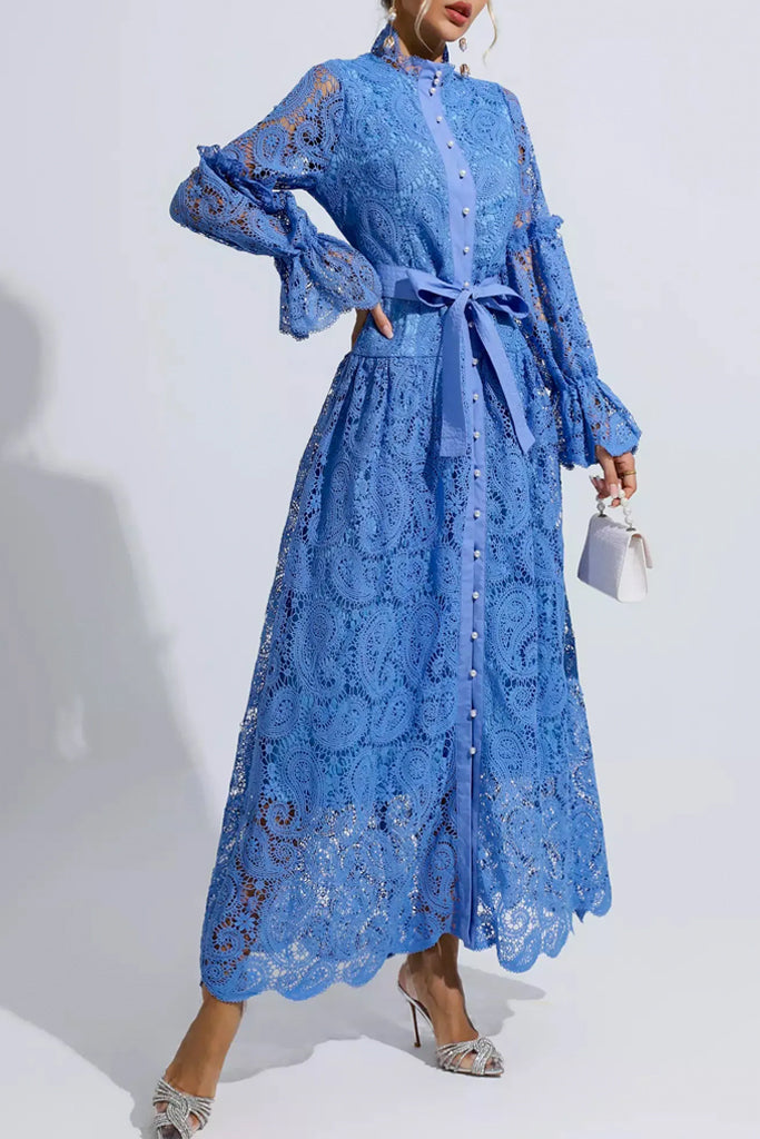 Serinia Μακρύ Φόρεμα με Δαντέλα | Γυναικεία Ρούχα - Φορέματα Serinia Blue Lace Maxi Dress