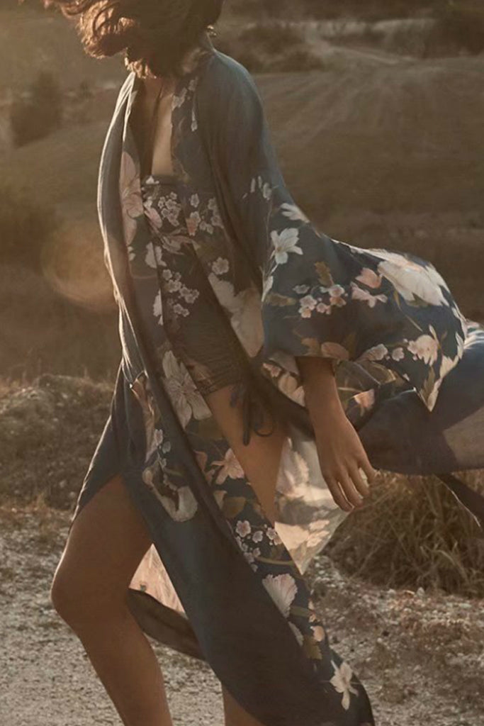 Zenie Γαλάζιο Εμπριμέ Κιμονό | Γυναικεία Ρούχα - Beachwear - Loungewear