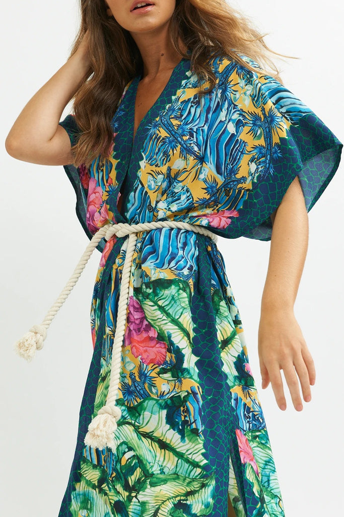 Telina Μπλε Εμπριμέ Κιμονό | Γυναικεία Ρούχα - Beachwear - Loungewear