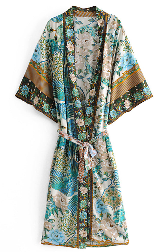 Asuka Γαλάζιο Πολύχρωμο Εμπριμέ Κιμονό | Γυναικεία Ρούχα - Beachwear - Loungewear | Asuka Printed Kimono