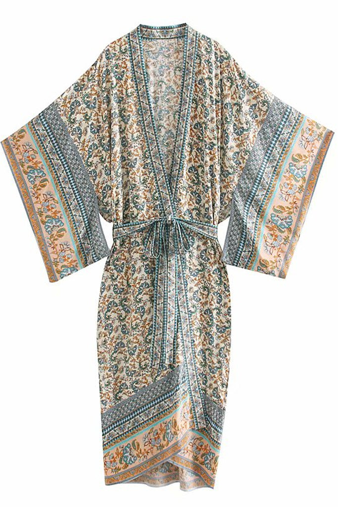 Emiko Γαλάζιο Πολύχρωμο Εμπριμέ Κιμονό | Γυναικεία Ρούχα - Beachwear - Loungewear