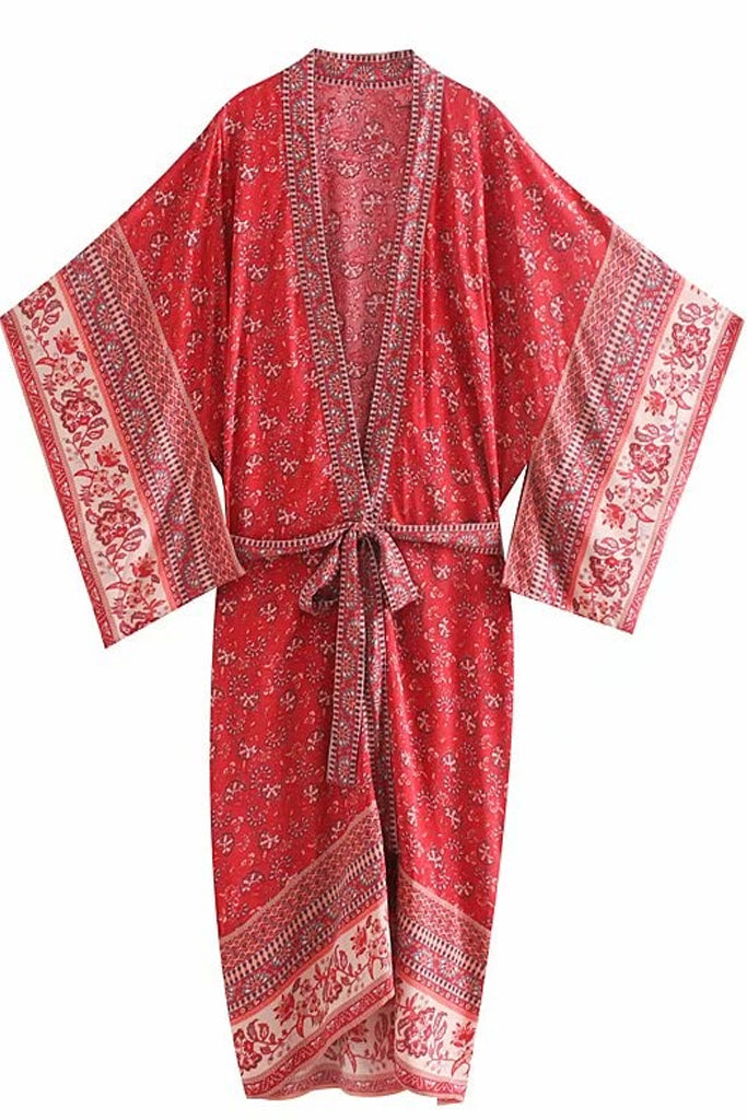 Emiko Κόκκινο Πολύχρωμο Εμπριμέ Κιμονό | Γυναικεία Ρούχα - Beachwear - Loungewear