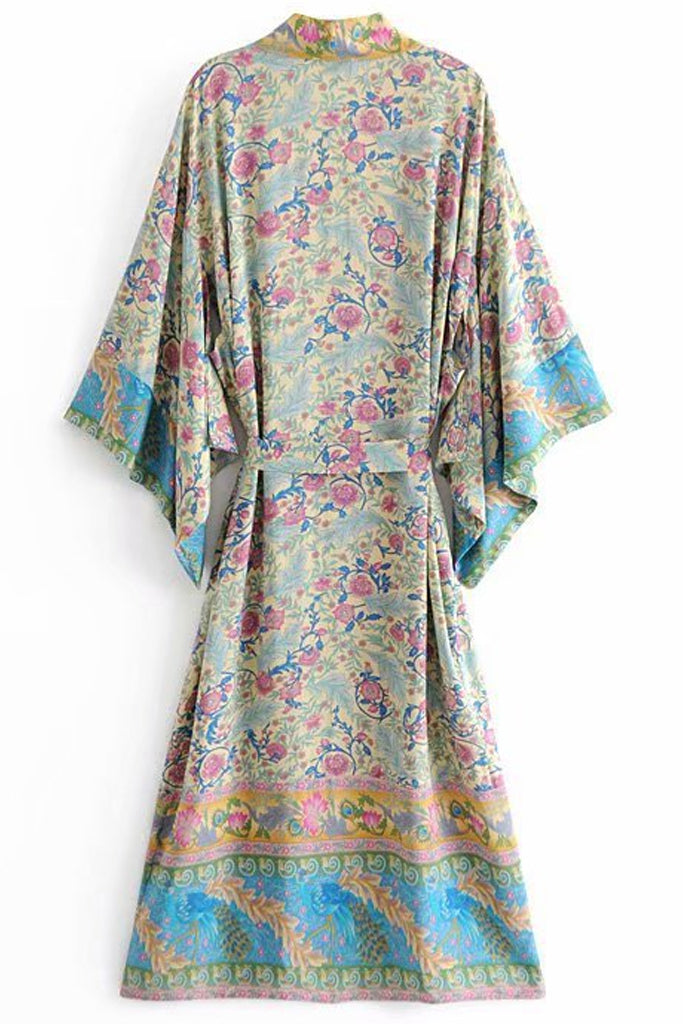 Komutti Γαλάζιο Πολύχρωμο Εμπριμέ Κιμονό | Γυναικεία Ρούχα - Beachwear - Loungewear