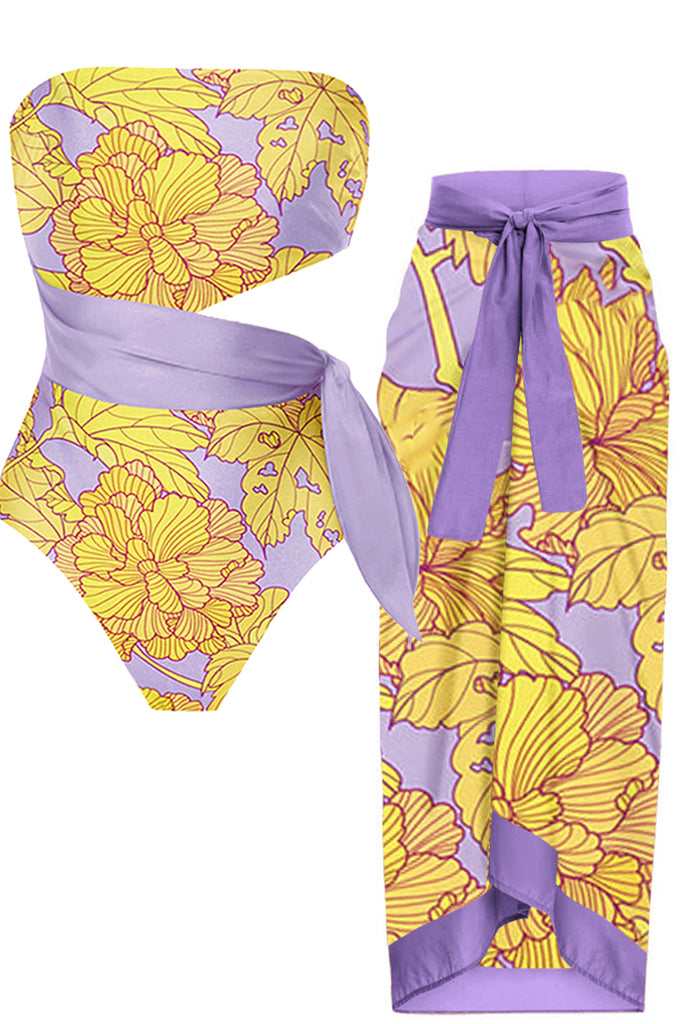 Panky Πολύχρωμο Εμπριμέ Ολόσωμο Μαγιό με Παρεό | Γυναικεία Μαγιό Παρεό - Ολόσωμα - Swimwear | Panky Multicolor Printed One Piece Swimsuit with Pareo Set