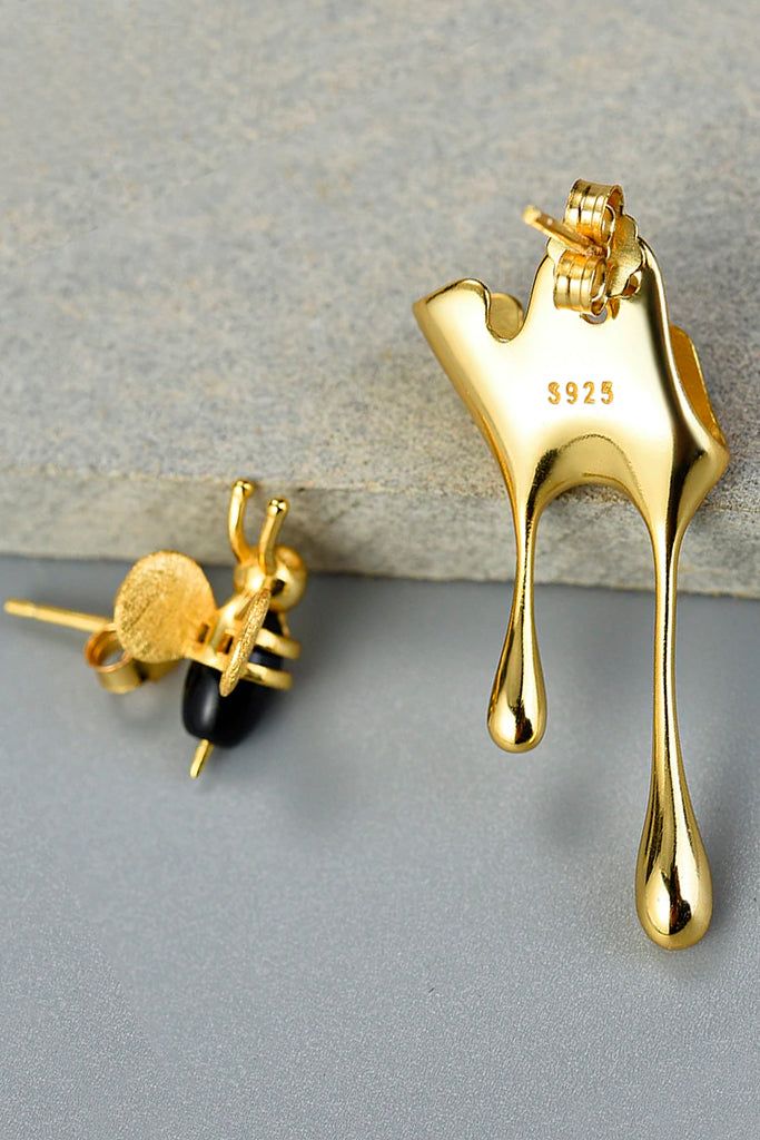 Sweet Bee Χρυσά Σκουλαρίκια με Μέλισσα και Μέλι | Κοσμήματα - Σκουλαρίκια