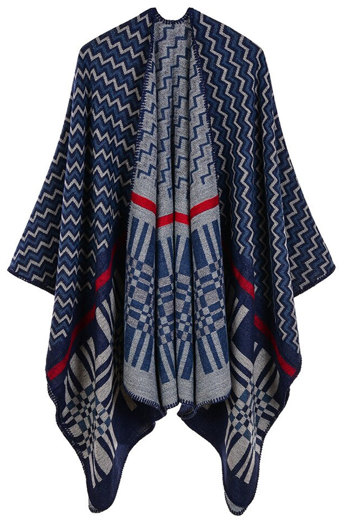 Sieria Πολύχρωμο Πλεκτό Πόντσο Πανωφόρι | Γυναικεία Ρούχα - Πόντσο - Πανωφόρια