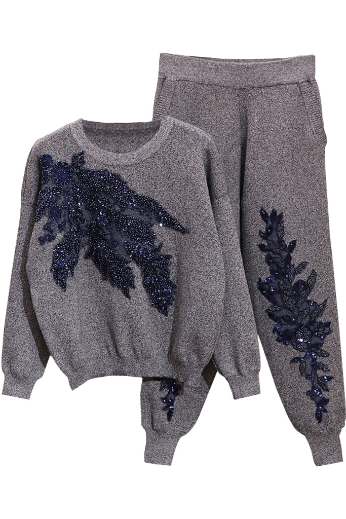 Set ricamato Agnetha nero con maglione e pantaloni