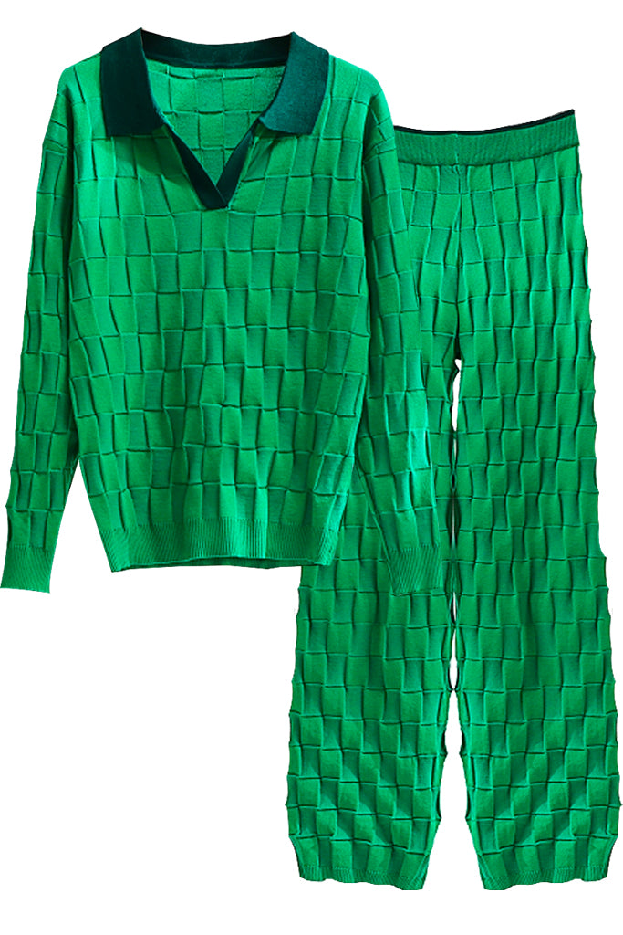 Completo top e pantaloni in maglia verde Alira