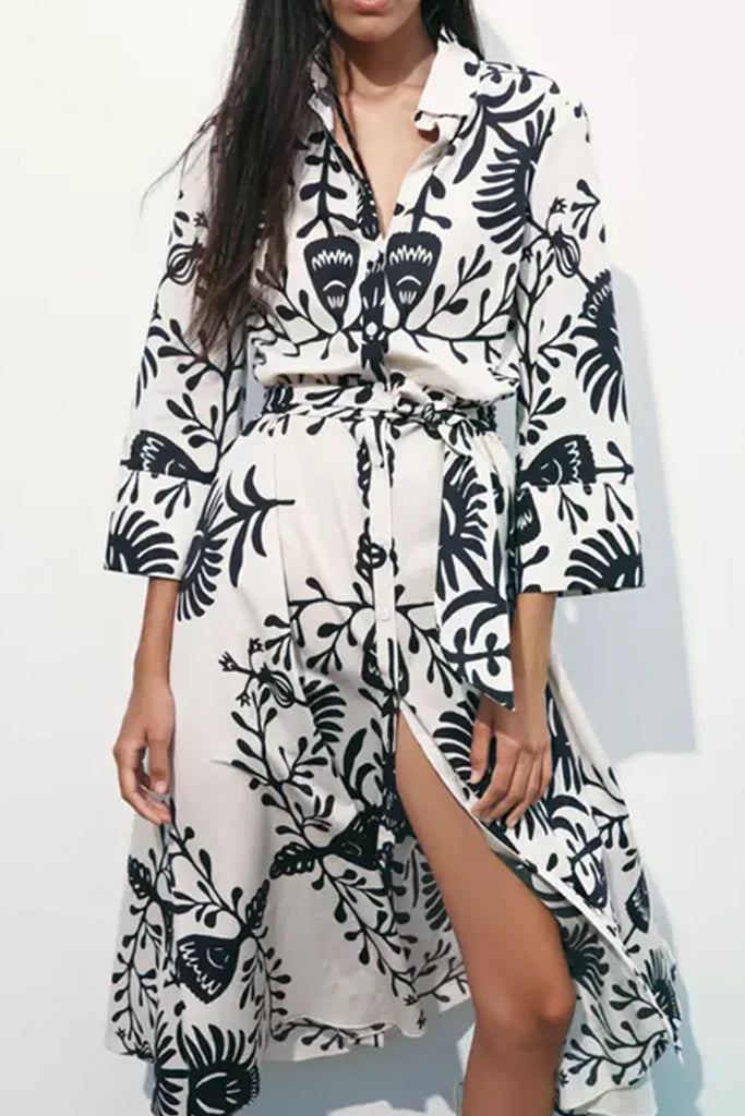 Zahelda Ασπρόμαυρο Φλοράλ Φόρεμα | Γυναικεία Ρούχα - Φορέματα