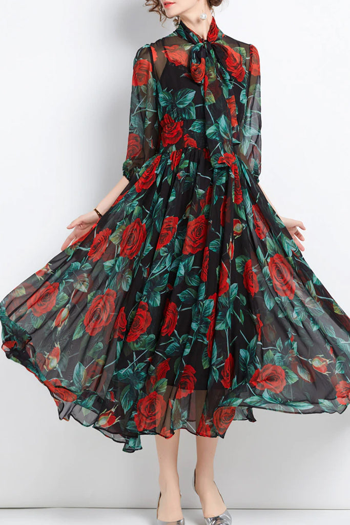 Zoya Μαύρο Πολύχρωμο Εμπριμέ Φόρεμα | Γυναικεία Ρούχα - Βραδινά Φορέματα