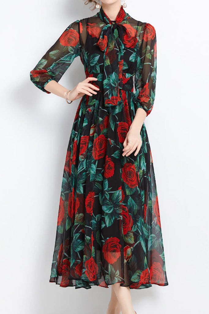 Zoya Μαύρο Πολύχρωμο Εμπριμέ Φόρεμα | Γυναικεία Ρούχα - Βραδινά Φορέματα