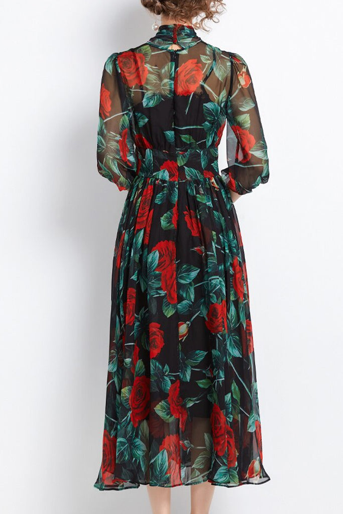 Zoya Μαύρο Πολύχρωμο Εμπριμέ Φόρεμα | Γυναικεία Ρούχα - Βραδινά Φορέματα