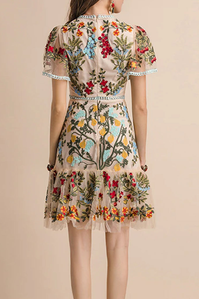 Danica Πολύχρωμο Εμπριμέ Φόρεμα με Δαντέλα και Τούλι | Γυναικεία Φορέματα