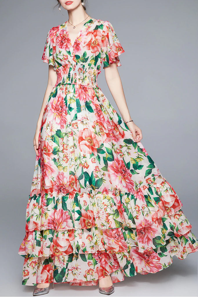 Gerbera Πολύχρωμο Εμπριμέ Φλοράλ Μακρύ Φόρεμα | Γυναικεία Ρούχα - Φορέματα