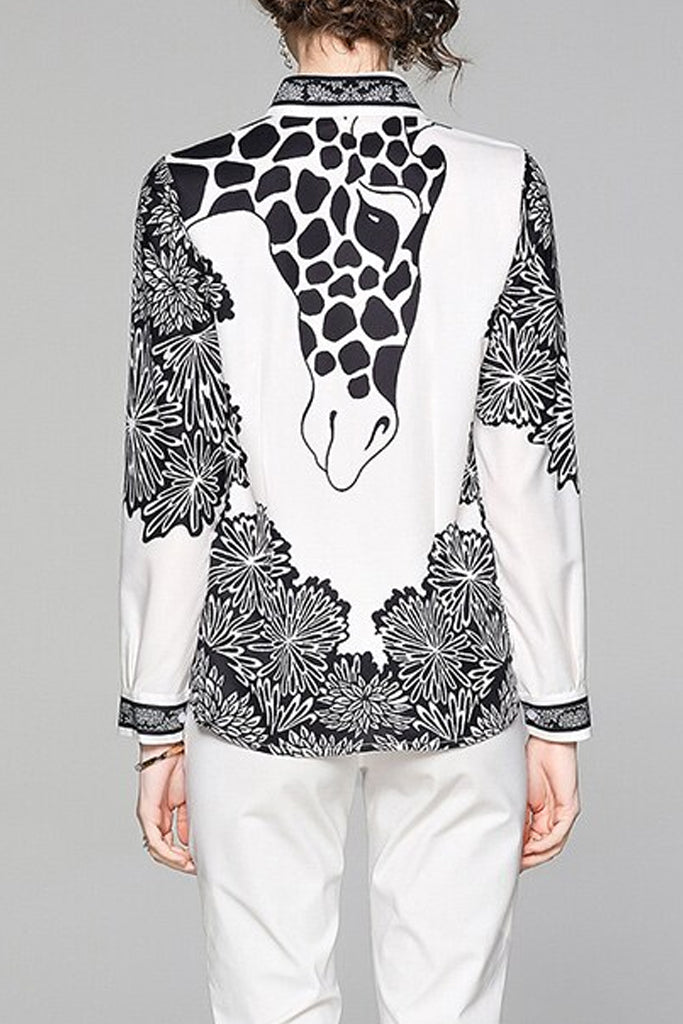 Giraffe Ασπρόμαυρο Πουκάμισο με Σχέδια | Γυναικεία Ρούχα - Πουκάμισα