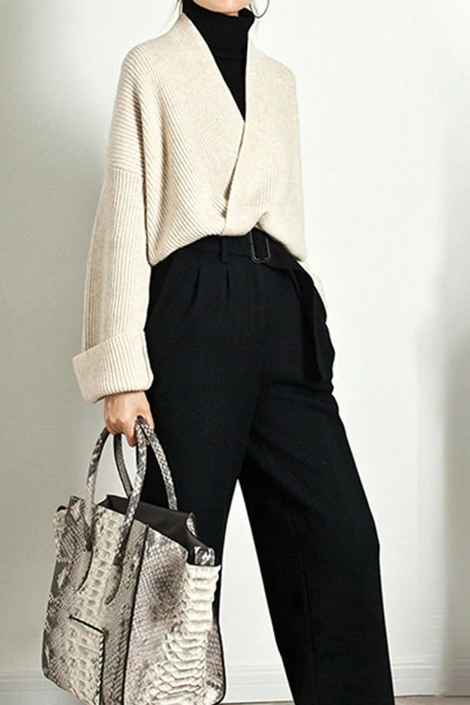 Μπεζ Σταυρωτό Πουλόβερ | Γυναικεία Ρούχα - Πουλόβερ