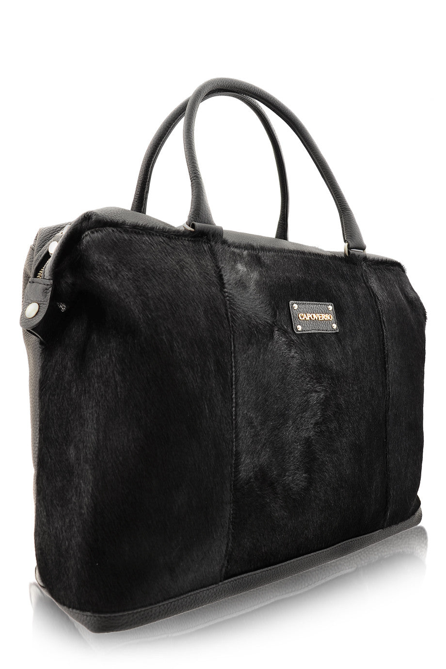 CAPOVERSO CAVALLINO Borsa in Pelle Nera con Pelo di Cavallino