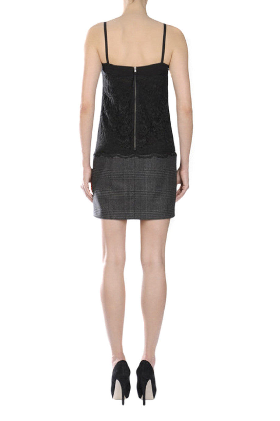 Γκρι Μαύρο Φόρεμα με Δαντέλα | Φορέματα - Dolce & Gabbana