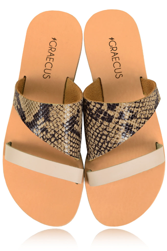 Μπεζ Σανδάλια με Δέρμα Φιδιού - Graecus | Γυναικεία Παπούτσια
