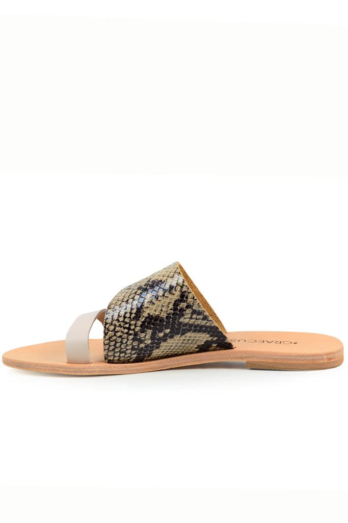 Μπεζ Σανδάλια με Δέρμα Φιδιού - Graecus | Γυναικεία Παπούτσια