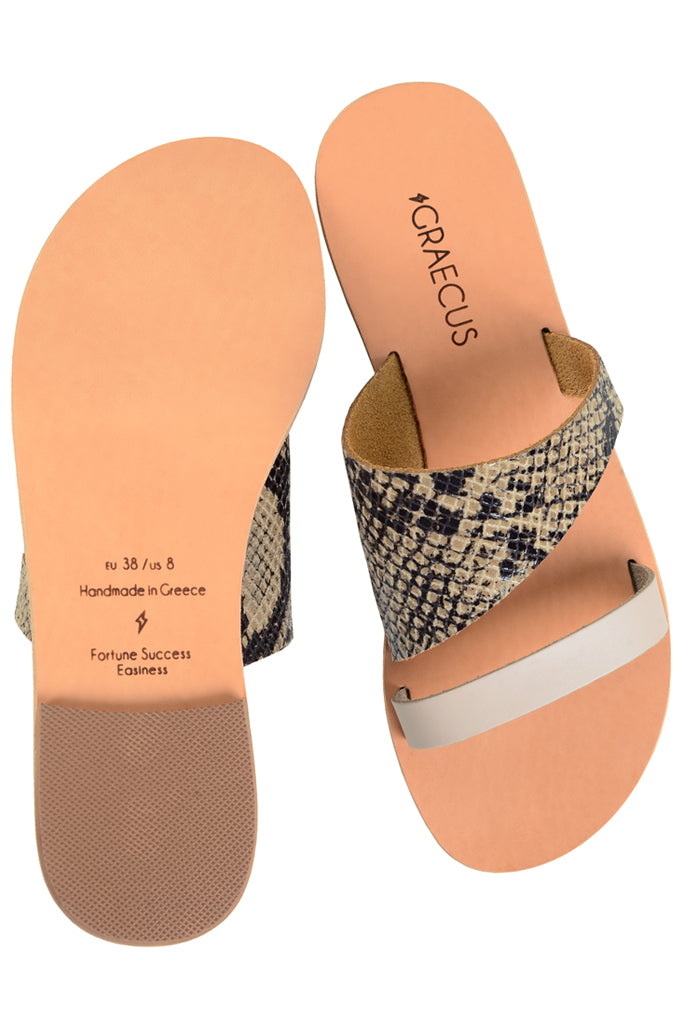 Μπεζ Σανδάλια με Δέρμα Φιδιού - Graecus | Γυναικεία Παπούτσια