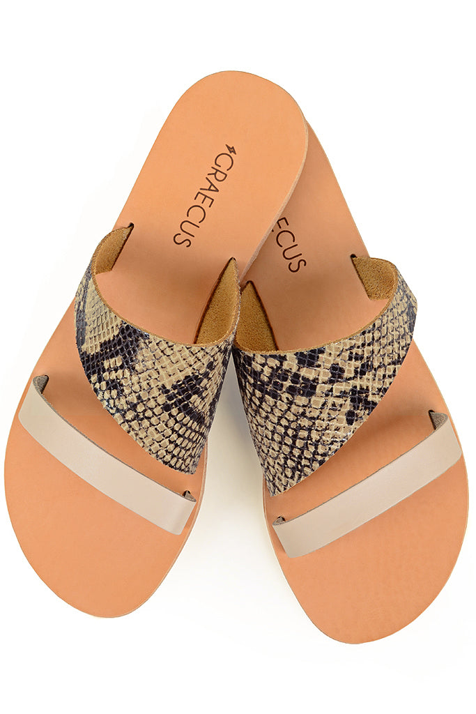 Μπεζ Σανδάλια με Δέρμα Φιδιού - Graecus | Γυναικεία Παπούτσια