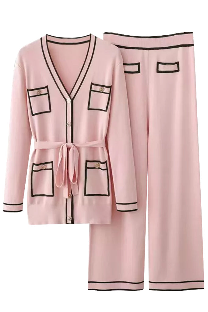 Set giacca e pantaloni in maglia nera Gusta