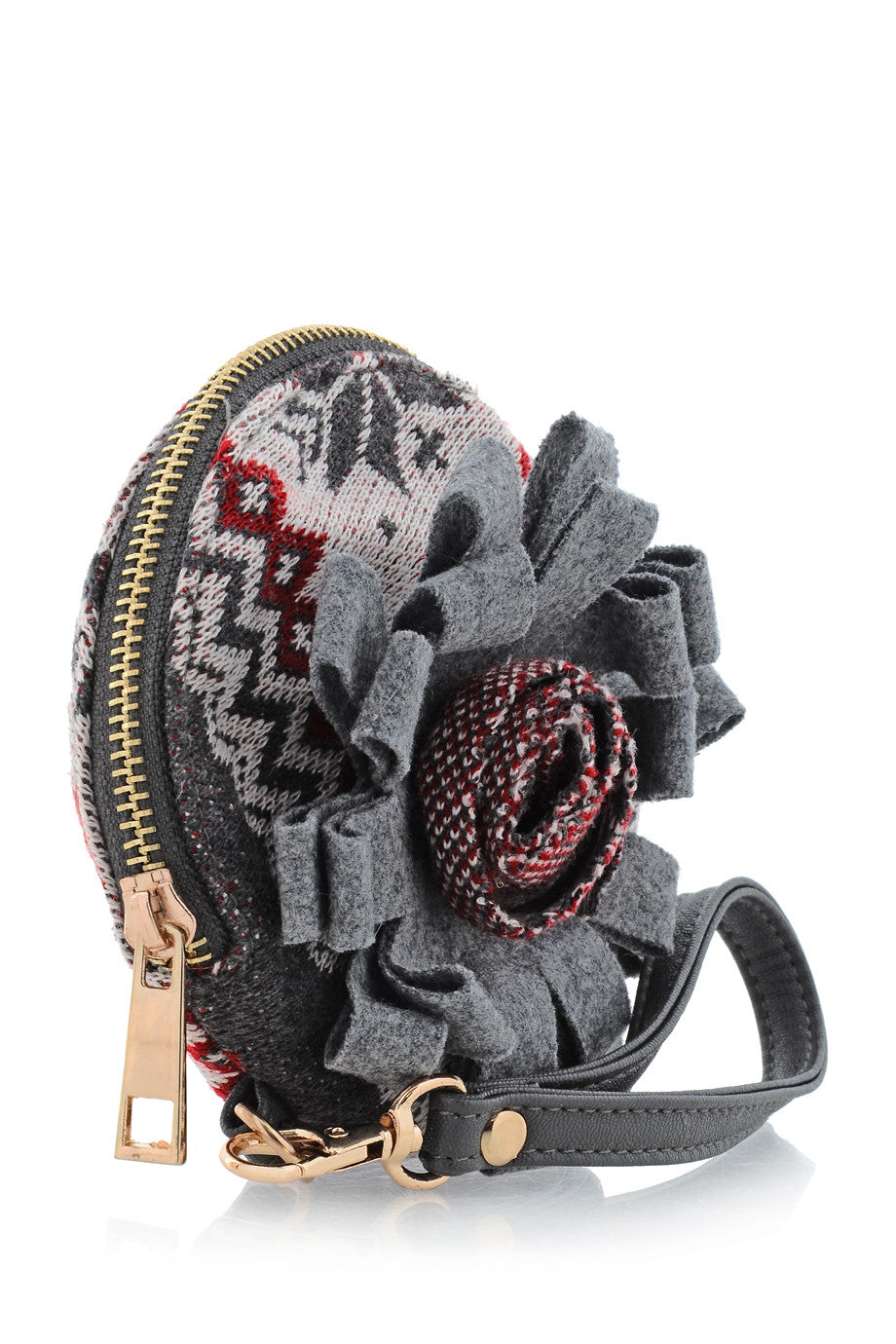 Γκρι Κόκκινο Στρογγυλό Tσαντάκι | Γυναικεία Πορτοφόλια