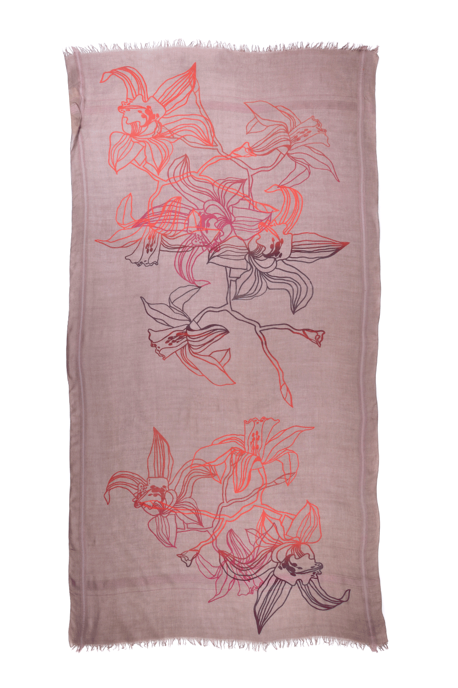 LEIGH & LUCA | LILLIES Γκρι Καφέ Φουλάρι με Φλοράλ Σχέδιο