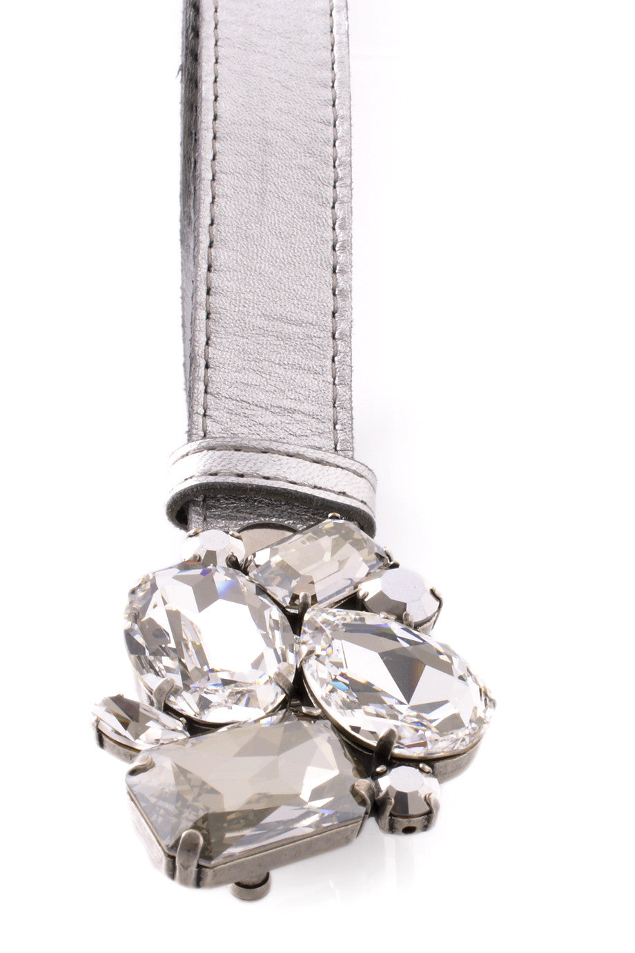 Ασημένια Δερμάτινη Ζώνη με Κρύσταλλα - Lk Designs | Γυναικείες Ζώνες